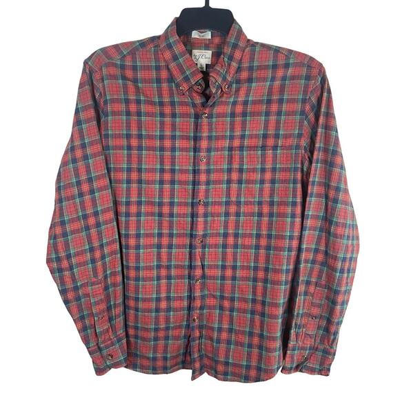 J. Crew Shirt Men's Large Red Plaid‎ Slim Brush Twill Button Down Long Sleeve - Picture 1 of 9